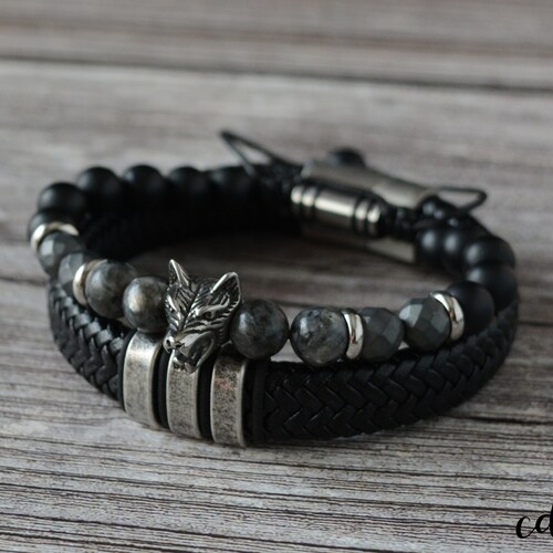 Wolf Bracelet for Men. Stackable Bracelet With Stainless Steel Etsy