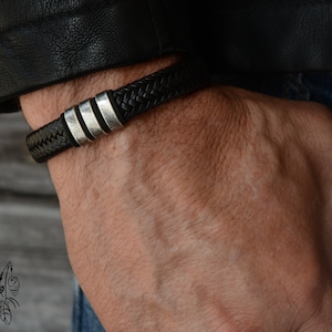 Personalized Woven Leather Bracelet: Rustic Stainless Steel Clasp