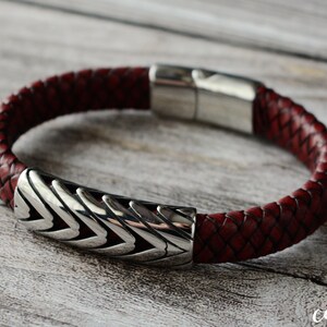 Personalized Rustic Leather Bracelet: Stainless Steel Clasp