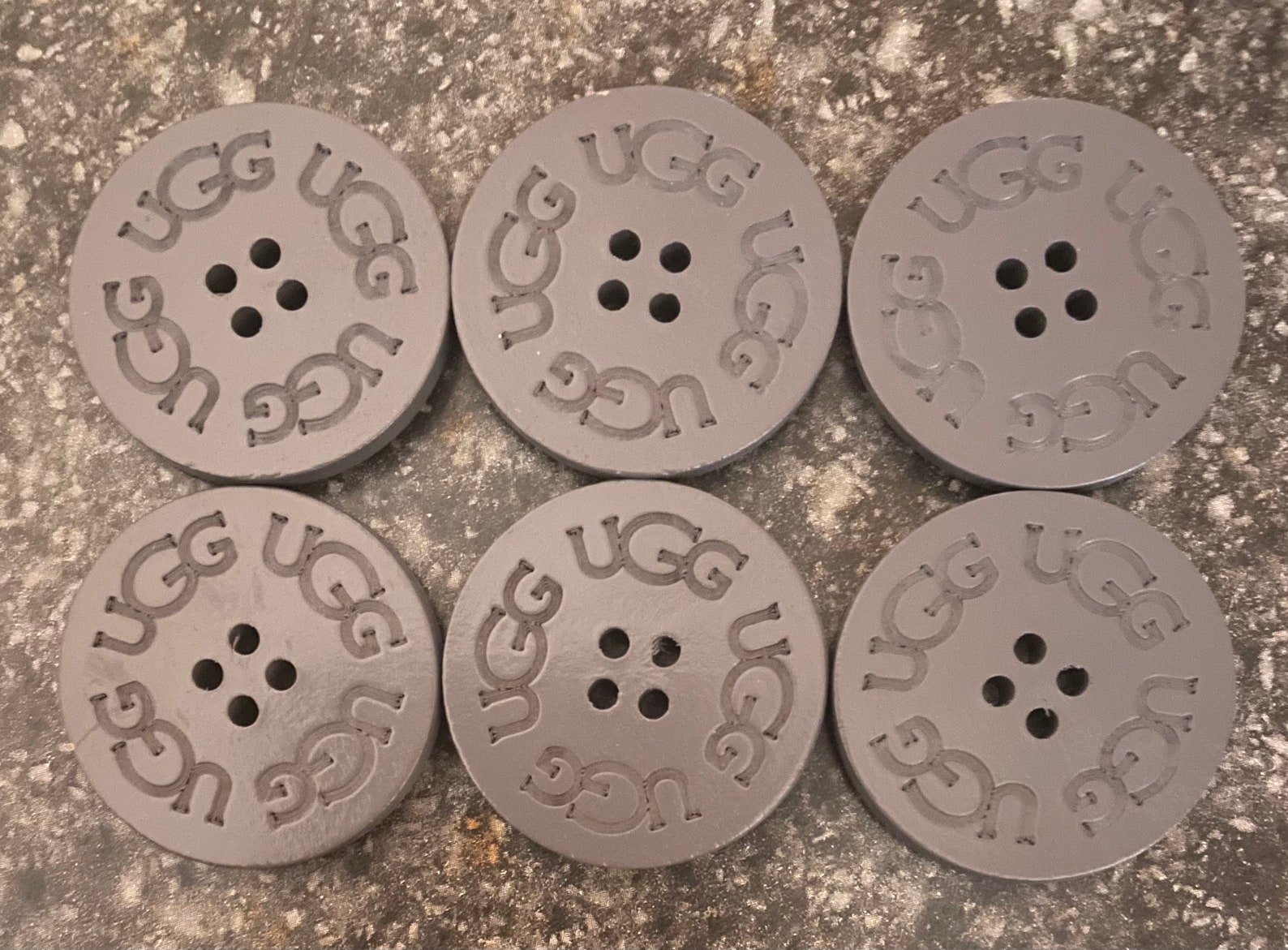 SIX 6 UGG Replacement Buttons GRAY 3cm. Adult Wooden Boots Ugh Uggs