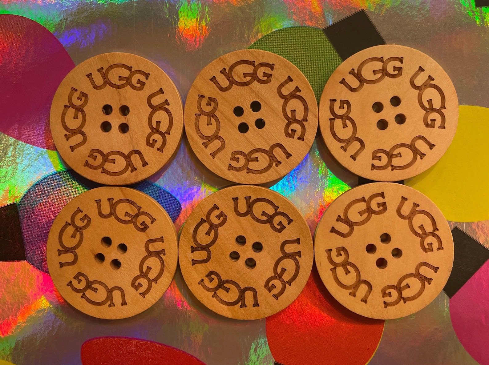 SIX 6 UGG Replacement Buttons Natural Sand 3cm. Adult Wooden Boots Ugh