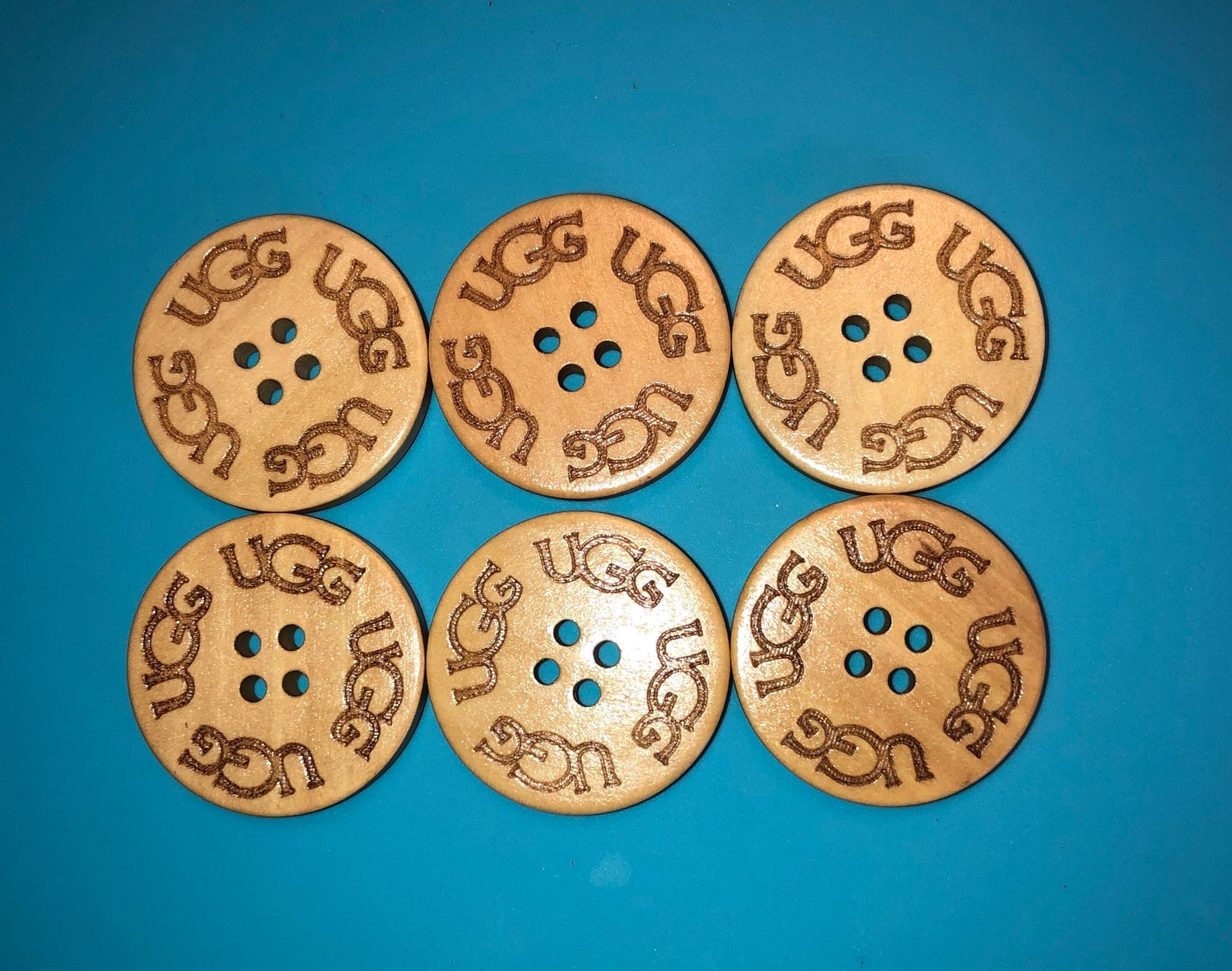 Six 6 UGG Replacement Buttons Natural Water Lacquered 3cm. Adult Wooden
