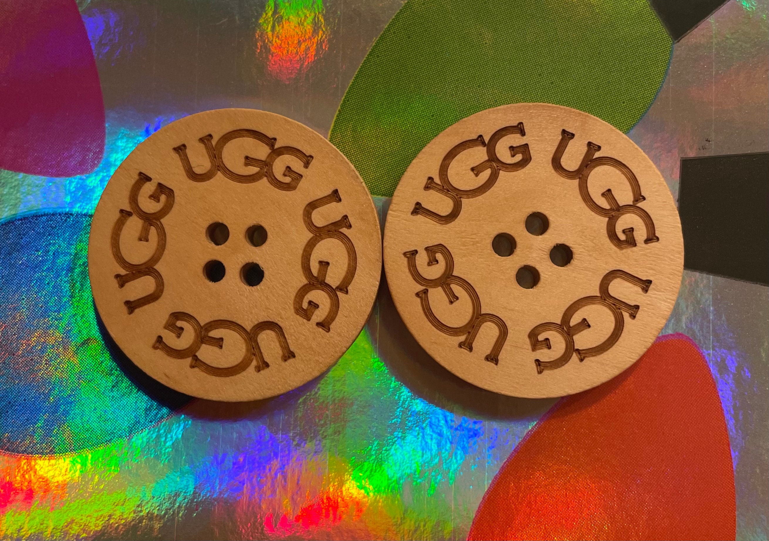 TWO 2 UGG Replacement Wooden Buttons Natural Sand 3cm. Adult Boots Ugh