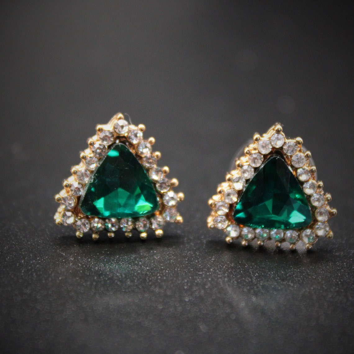 Emerald Green Stud Earrings, Triangle Earrings, Bride, Bridesmaid, Gift