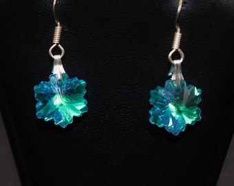 Aquamarine Snowflake Earrings
