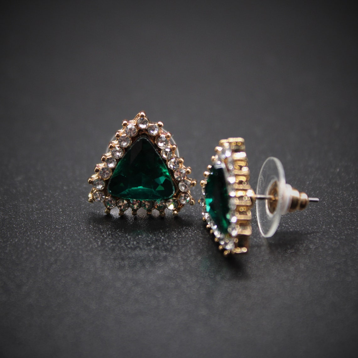 Emerald Green Stud Earrings, Triangle Earrings, Bride, Bridesmaid, Gift