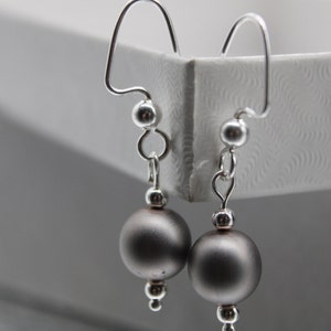 Gray Pearl Necklace and Earrings Set: Matte Finish, USA Made