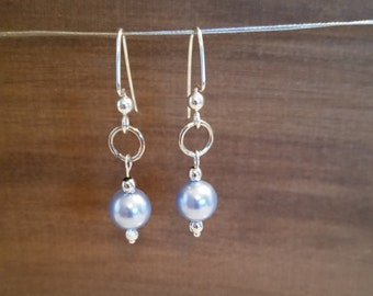 Swarovski Light Blue Pearl and Silver Dangle Earrings