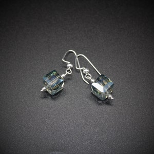 Swarovski Blue AB and Silver Cube Earrings