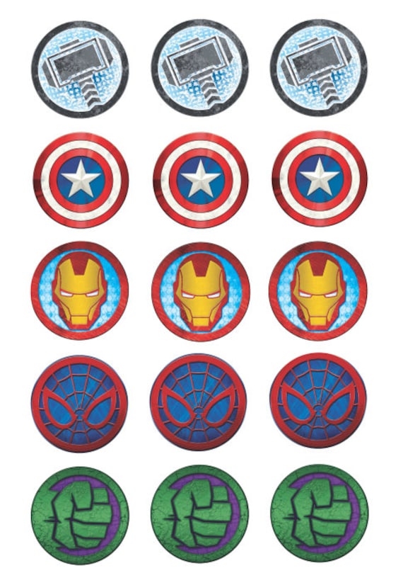 Marvel Avengers edible 2 Cupcake Toppers x 15 Wafer Etsy