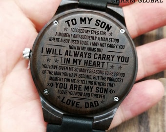 Gravierte Uhr für Sohn-Personalisierte Uhr für Sohn-Uhr für Son-Son-Uhr-Weihnachtsgeschenke-Geschenke für Sohn-Holzuhren-Papa zu Sohn CG31