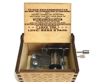Personalized Granddaughter Music Box, Engraved Wood Keepsake W148