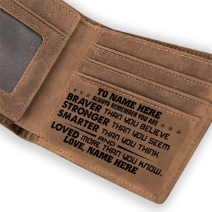 Cartera de cuero personalizada con grabado para regalar a un nieto, W62