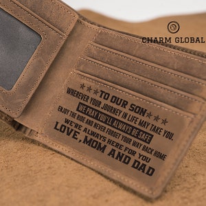 Cartera personalizada para hijo-Cartera-Cartera de hombre-Cartera de cuero para hijo-Cartera grabada para hijo-Regalo de Navidad-Regalo para nuestro hijo TU VIAJEW20