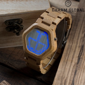 LED Bamboo Watches-Digital Watch Men-Personalized Wooden Watches For Men-Engraved Watches-Wood Watch-Wooden Watches-Groomsmen Watches