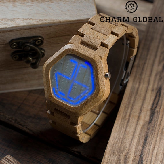 LED Bamboo Watches-digital Men-personalized Wooden - Etsy