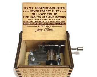 Personalized Granddaughter Music Box, Engraved Wood Keepsake W143