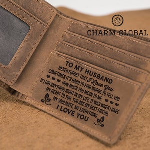Portefeuille gravé - Portefeuilles en cuir - Portefeuilles pour homme - Portefeuille personnalisé pour mari - Cadeau de Noël - Portefeuille à deux volets - Cadeau pour mari, N'OUBLIEZ JAMAIS W01