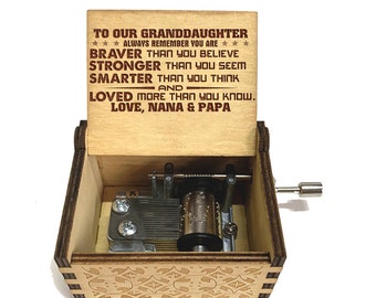 Personalized Granddaughter Music Box, Engraved Wood Keepsake W149