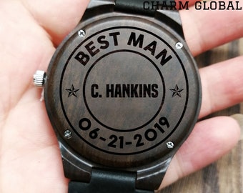 Bestman Montre-Cadeaux de mariage-Montre en bois personnalisée pour homme-Cadeaux pour mari-Cadeaux d’anniversaire-Groomsman Montre-Groomsmen Cadeaux