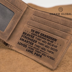 Cartera personalizada para nieto-Regalo de Navidad-Regalo para nieto-Cartera grabada para nieto-Cartera de hombre-Cartera de cuero para nieto-W109