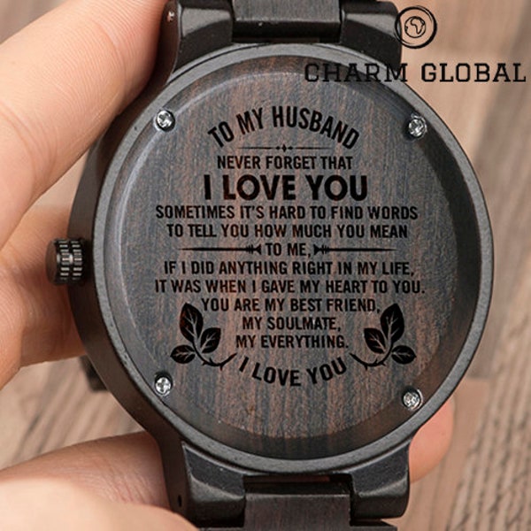 Personalized Watch For Husband, Watch For Man, Wooden Watch, Engraved Watch For Husband, Christmas Gifts, Gift For Husband NEVER FORGET CG05