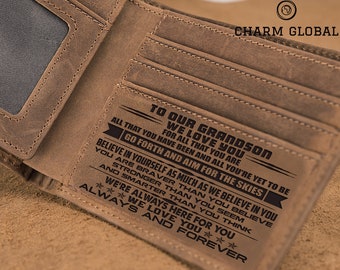 Leather Wallet For Grandson-Personalized Wallet For Grandson-Christmas Gift-Gift For Grandson-Engraved Wallet For Grandson-Mens Wallet-W104