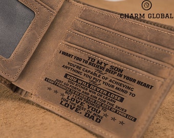 Personalized Engraved Leather Wallet for Son as Christmas Gift, W45