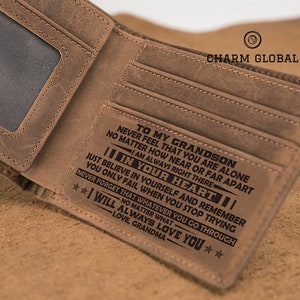 Cartera grabada para nieto-Cartera-Cartera de hombre-Cartera de cuero para hijo-Cartera personalizada para hijo-Regalo de Navidad-Regalo para nieto W12