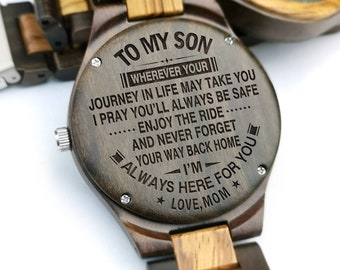 Personalized Wooden Watch for Son - Engraved Gift CG02