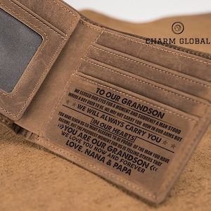 Cartera personalizada para nieto-Cartera grabada para nieto-Regalo para nieto-Cartera de cuero para hijo-Regalo de Navidad-Cartera-Cartera para hombre-W115