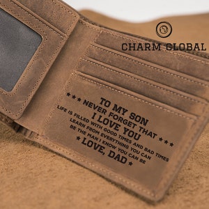 Personalized Leather Wallet for Son - Engraved Gift from Dad W16
