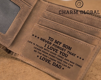 Personalized Leather Wallet for Son - Engraved Gift from Dad W16
