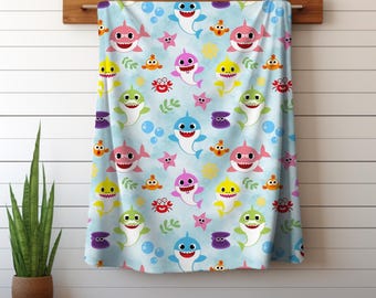 Sharks Velveteen Minky Blanket, baby girl minky blanket, toddler birthday gift, girl mom, toddler bedding, lovey, baby gift, boy mom, shark