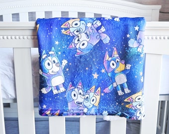 Galaxy Pups Velveteen Minky Blanket, night sky blanket, galaxy, stars, blue blankets, cute dog blanket, baby blanket, lovey, toddler bedding