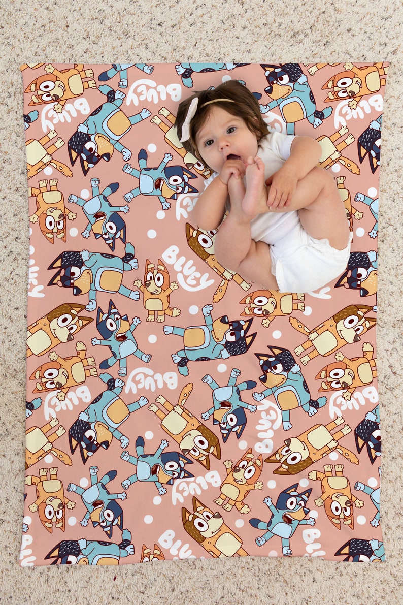 Bluey on Pink Minky Blanket Baby Bluey Blanket Toddler Etsy