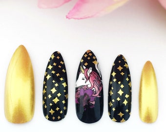 Stiletto Nails Black And Gold