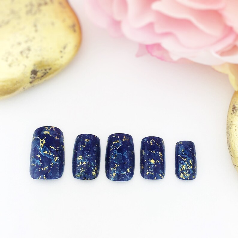 Lapis Lazuli Press On Nails Stone Nail Art Blue And Gold Etsy