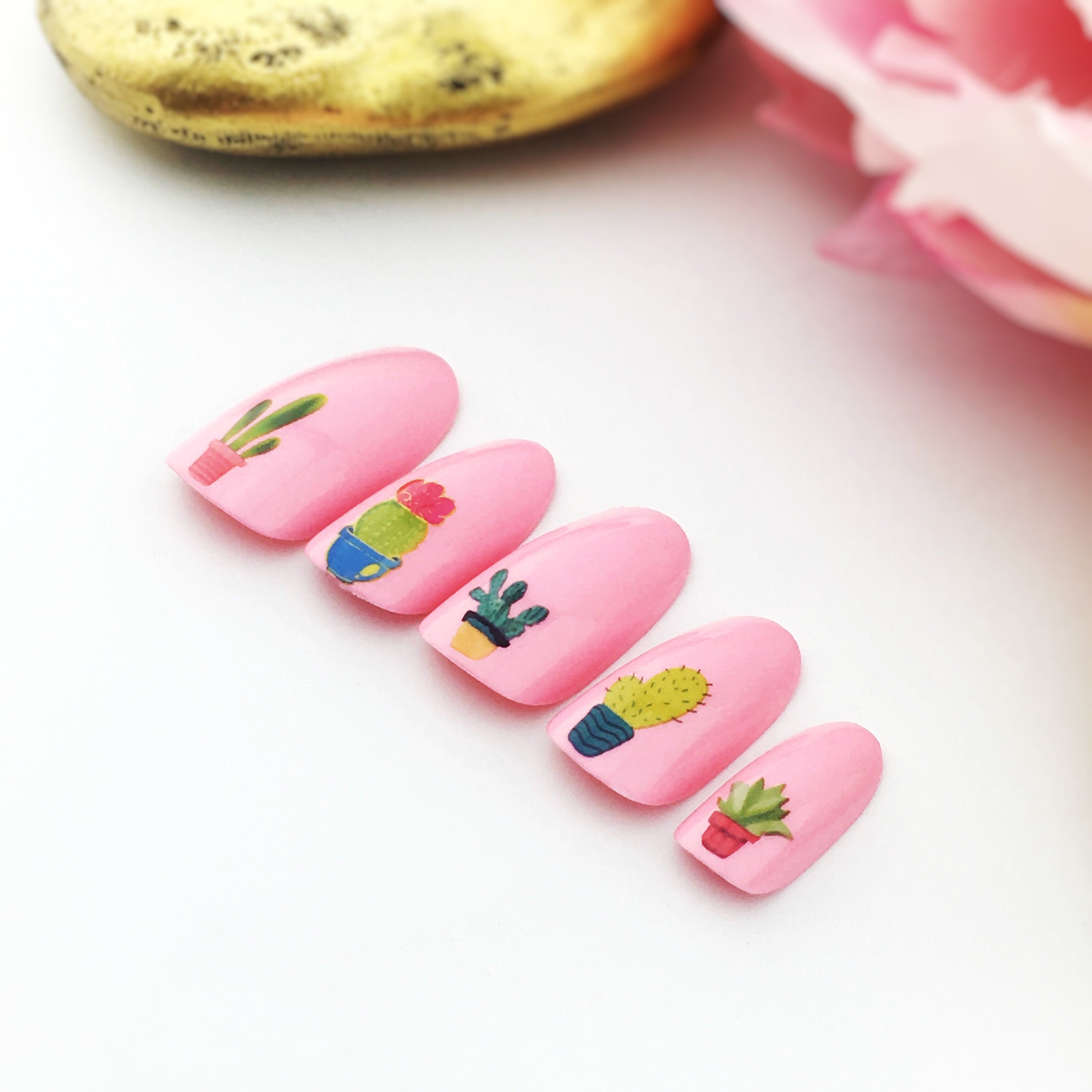 Pink Cactus Nail Set Cactus Nails Southwestern Summer Nail Etsy