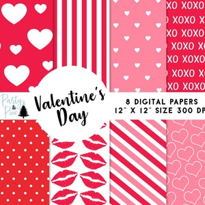Valentinstag Digitale Papiere 12x12 Rosa Rot Valentinstag Thema Liebe XOXO Papier Instant Download