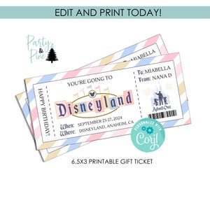 Bearbeitbares Disneyland Geschenk enthüllen Ticket, Überraschungsreise, Geburtstagsurlaub, INSTANT DOWNLOAD Zertifikat, druckbare Vorlage