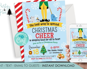 Editable Elf Christmas Party Invitation Digital 5x7 Invite Event Holiday Christmas Cheer Instant Download Template
