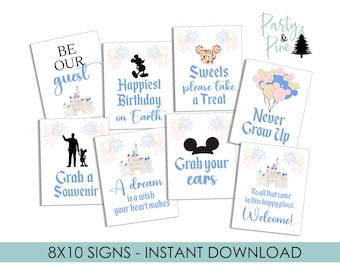 Disneyland Birthday Signs Printable Baby Shower Instant Download 8x10 Castle Watercolor Mickey Minnie Decorations