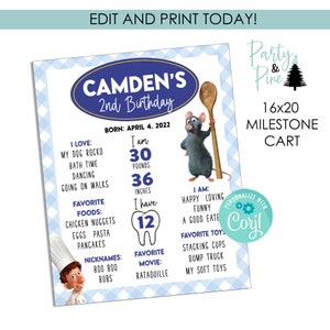 Editable Ratatouille Milestone Chart Rata TWO ille Digital 16x20 Remy Stats Sign Disneyland Template Instant Download