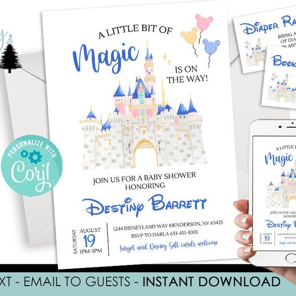 Editable Disneyland Baby Shower Land Invitation Invite Digital Mickey Minnie Sprinkle Instant Download Neutral Watercolor 5x7
