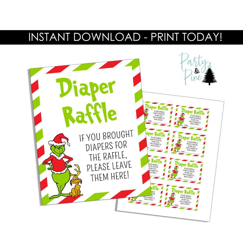 Grinch Raffle Grinch Diaper Raffle Sign & Tickets, Baby Shower Game (digital Download ...