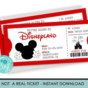 Editable Printable Ticket to Disneyland, Surprise Trip, Birthday Gift ...