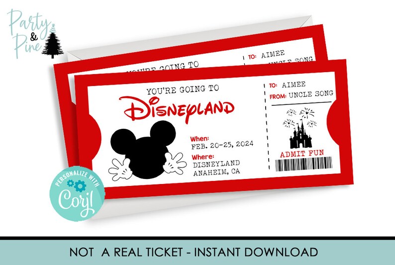 Editable Printable Ticket to Disneyland Surprise Trip - Etsy