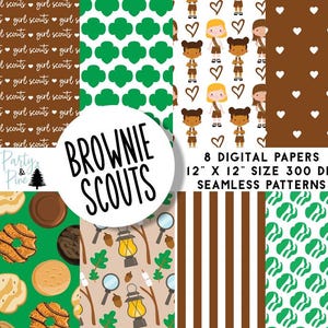 Papel digital Scouts con patrones sin costuras, tropa Brownie, 12 x 12, descarga instantánea, imprimible, gráfico de álbum de recortes Kaper