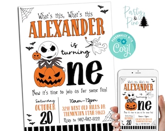 Editable Jack Skellington Invite 1st Birthday Invitation One Night Before Christmas Digital 5x7 Instant Download Template Halloween